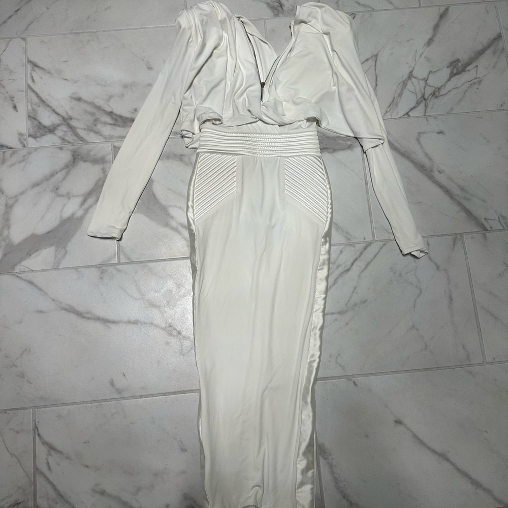 Zhavigo White Midi Long Sleeve Dress
